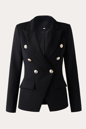 Svart Double Breasted Peak Lapel Kvinner Party Blazer